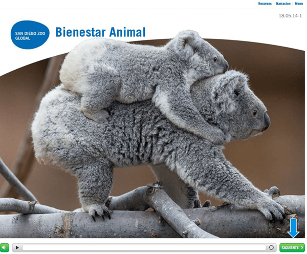 Opening page of Bienestar Animal course