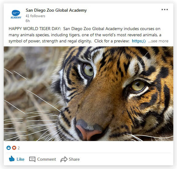 San Diego Zoo Global Academy LinkedIn post